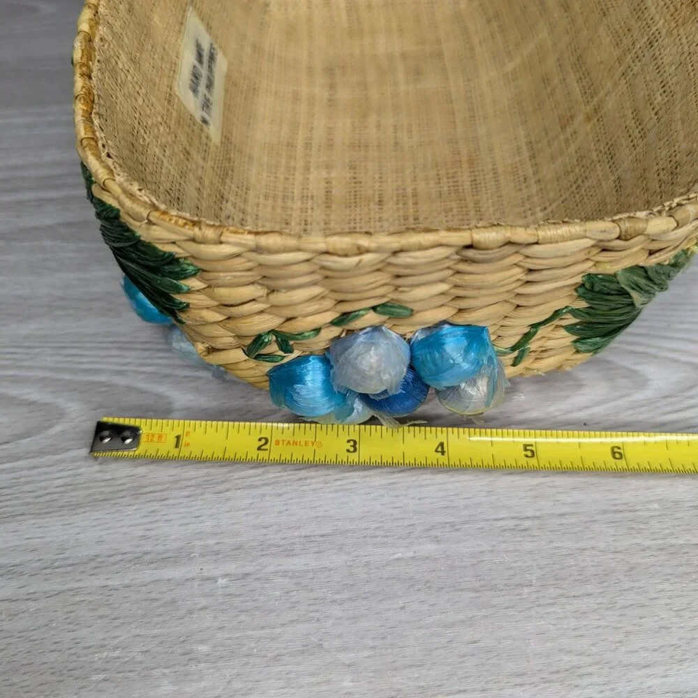 Vintage Straw Woven Hand Made in the Philippines Lined Basket 10.5